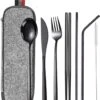 House Of Husk Reisbestek - Reis Bestekset - Chopsticks - Metalen Rietjes Met Borstel - Lepel - Vaatwasserbestendig - RVS - 7 Delig - Zwart -Kampeer Verkoop 1026x1200