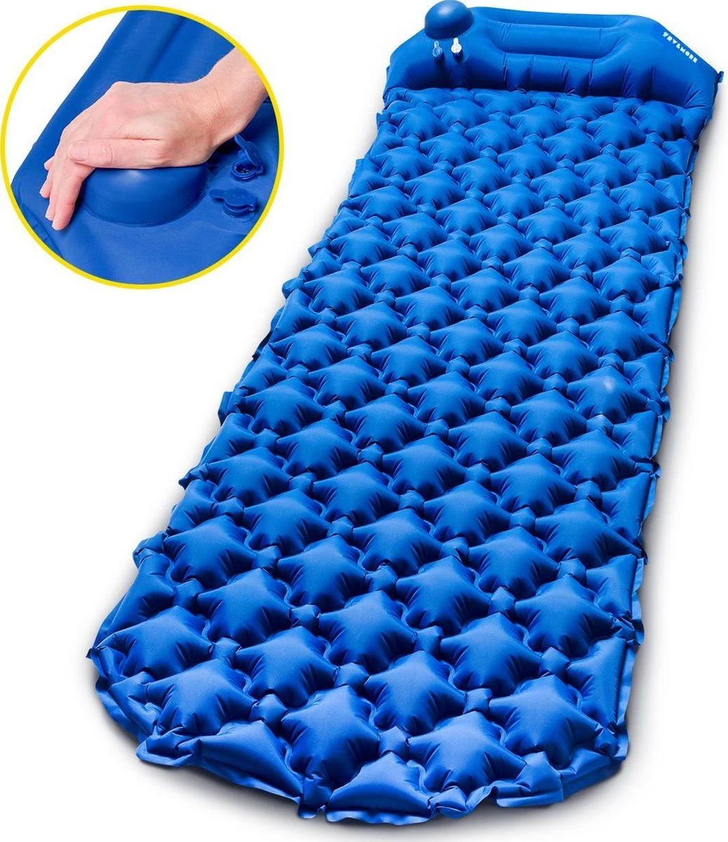 TRVLMORE Slaapmat - Zelfopblazend - 1 Persoons - Ingebouwde Pomp En Kussen - Blauw 1 TRVLMORE Slaapmat - Zelfopblazend - 1 Persoons - Ingebouwde Pomp En Kussen - Blauw