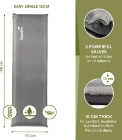 Skandika Easy Single Zelfopblaasbaar Slaapmat – Slaapmat – Slaapmat Zelfopblazend – Logeerbed – Polyester, PVC - Premium Zelfopblazend Luchtbed, Antislip-materiaal, Ideaal Voor Camping – Outdoor, Camping – Kamperen – 196 X 60 X 10 Cm – 3.2kg - Grijs -Kampeer Verkoop 1049x1200 2