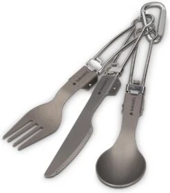 Navaris Campingbestek Van Titanium - Set Met Vork, Mes En Lepel - Inklapbaar - Bestekset Voor Onderweg - Inclusief Karabijnhaak En Bewaarzakje -Kampeer Verkoop 1057x1200