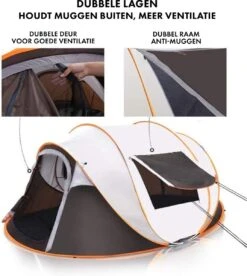 Fly Lab Luxe Pop Up Tent - Kampeer Tent - Grijs/Oranje - 4 Persoons -Kampeer Verkoop 1072x1200
