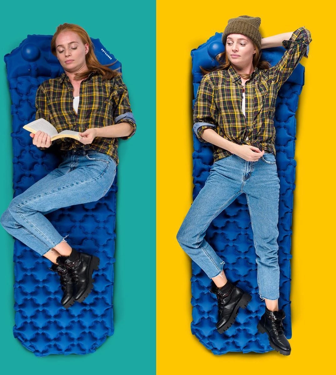 TRVLMORE Slaapmat - Zelfopblazend - 1 Persoons - Ingebouwde Pomp En Kussen - Blauw 2 TRVLMORE Slaapmat - Zelfopblazend - 1 Persoons - Ingebouwde Pomp En Kussen - Blauw - Image 2