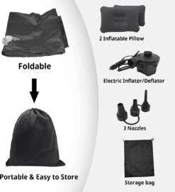 Opblaasbaar Matras Voor In De Auto, Opblaasbaar Bed, Opvouwbaar, Comfortabele Autostoel, Automatras Met Elektrische Luchtpomp En 3 Adapters, 2 Kussens En Draagtas, Voor Camping, Reizen (zwart) -Kampeer Verkoop 1093x1200 2