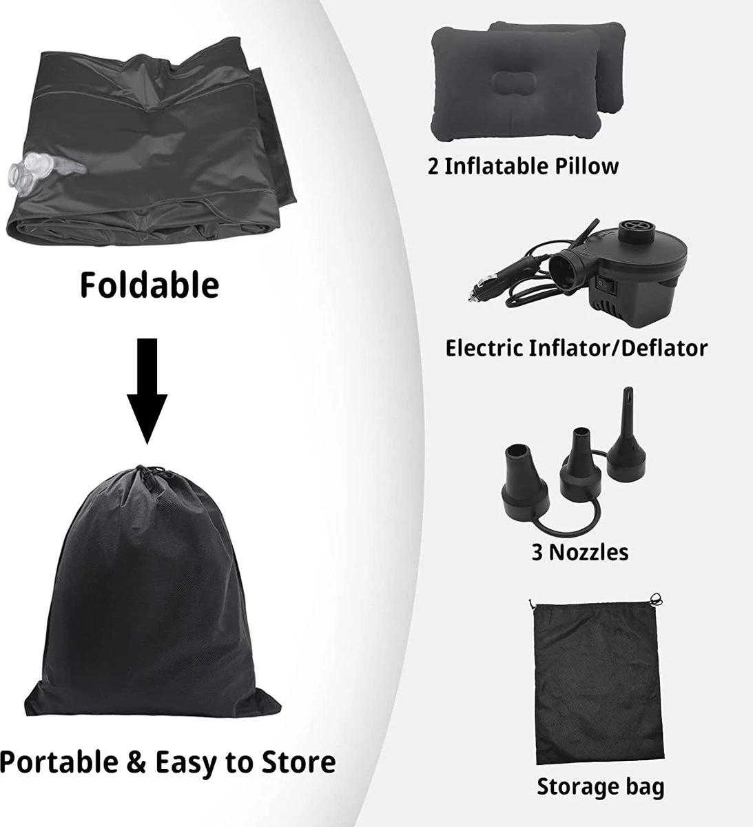 Flightmode - Opblaasbaar Matras Voor Auto, Opblaasbaar Bed, Autostoel, Comfortabel, Met Elektrische Luchtpomp En 3 Adapters, 2 Kussens En Transporttas, Voor Camping, Reizen, Strand 2 Flightmode - Opblaasbaar Matras Voor Auto, Opblaasbaar Bed, Autostoel, Comfortabel, Met Elektrische Luchtpomp En 3 Adapters, 2 Kussens En Transporttas, Voor Camping, Reizen, Strand - Image 2
