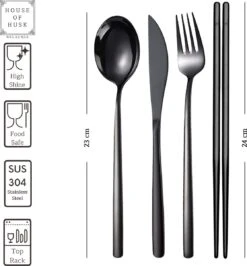 House Of Husk Reisbestek - Reis Bestekset - Chopsticks - Metalen Rietjes Met Borstel - Lepel - Vaatwasserbestendig - RVS - 7 Delig - Zwart -Kampeer Verkoop 1115x1200 1