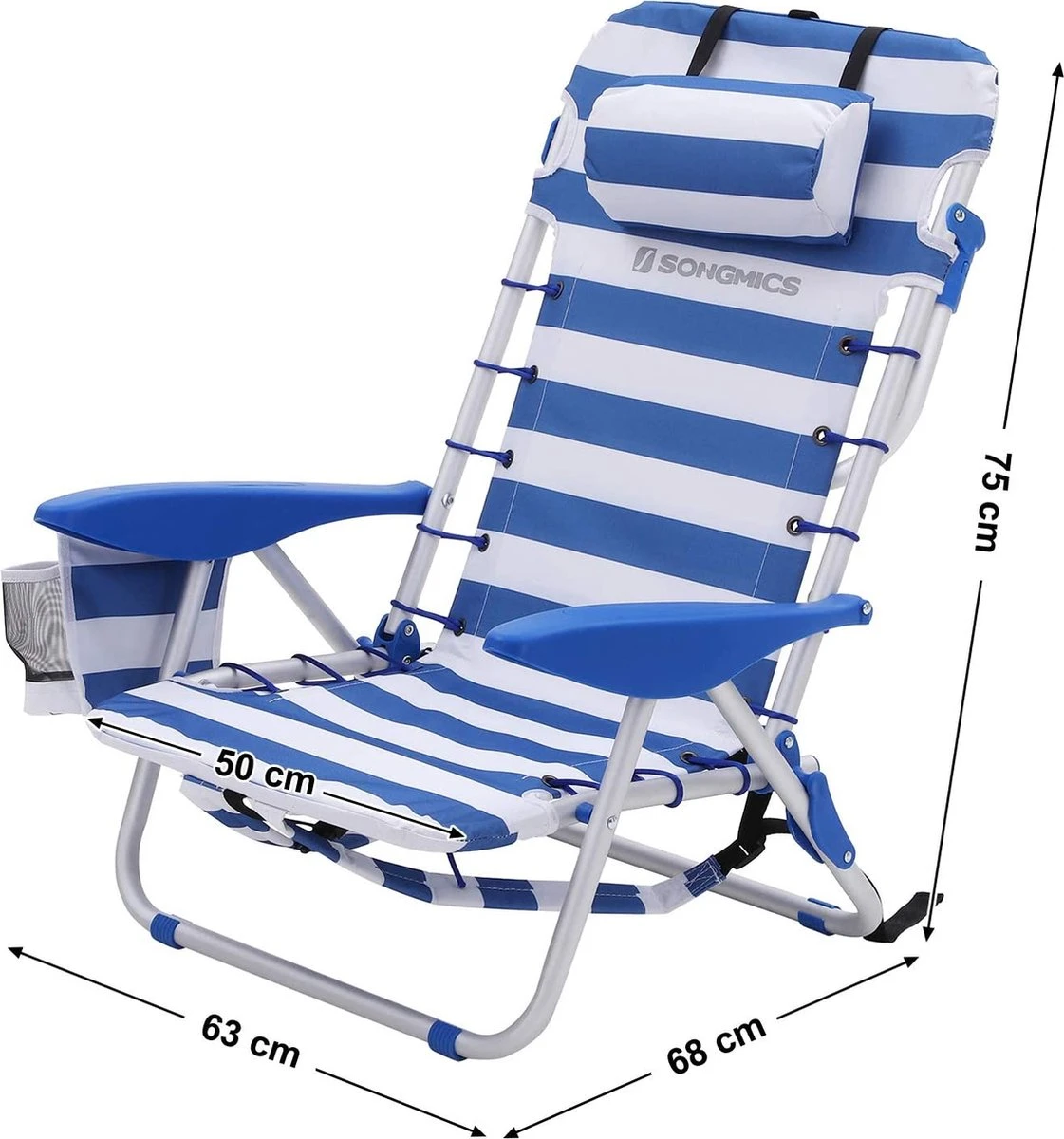 Naqsh Store Strandstoel Met Hoofdkussen, Aluminium, Draagbare Vouwstoel, Campingstoel, Opvouwbaar En Verstelbaar, Zoals Een Rugzak Draagbaar, Buitenstoel, Blauw En Wit Gestreept GCB62BU 1 Naqsh Store Strandstoel Met Hoofdkussen, Aluminium, Draagbare Vouwstoel, Campingstoel, Opvouwbaar En Verstelbaar, Zoals Een Rugzak Draagbaar, Buitenstoel, Blauw En Wit Gestreept GCB62BU
