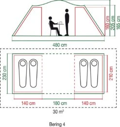 Coleman Bering 4 Vis-a-Vis Tent - Familietent - 4-Persoons - Groen -Kampeer Verkoop 1136x1200