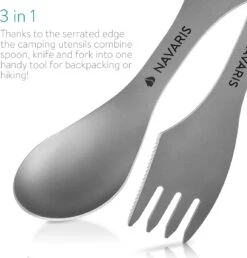 Navaris 2x Spork Titanium Campingbestek - Vork, Mes En Lepel In één - Bestek Voor Onderweg En Op Reis - Lichtgewicht - Inclusief Bewaarzakje -Kampeer Verkoop 1148x1200 1