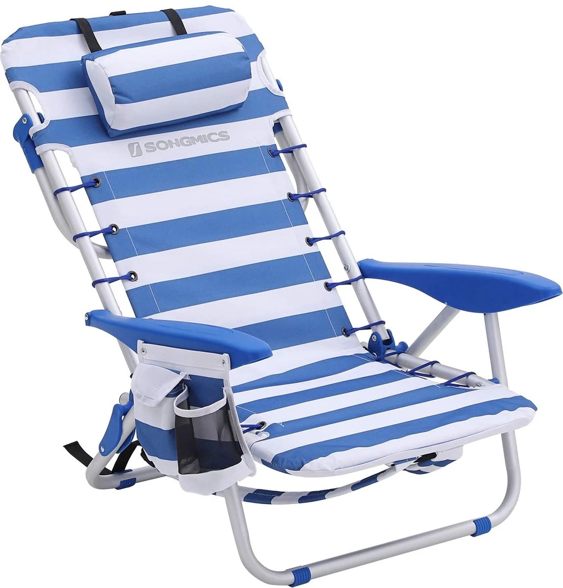 Naqsh Store Strandstoel Met Hoofdkussen, Aluminium, Draagbare Vouwstoel, Campingstoel, Opvouwbaar En Verstelbaar, Zoals Een Rugzak Draagbaar, Buitenstoel, Blauw En Wit Gestreept GCB62BU 6 Naqsh Store Strandstoel Met Hoofdkussen, Aluminium, Draagbare Vouwstoel, Campingstoel, Opvouwbaar En Verstelbaar, Zoals Een Rugzak Draagbaar, Buitenstoel, Blauw En Wit Gestreept GCB62BU - Image 6