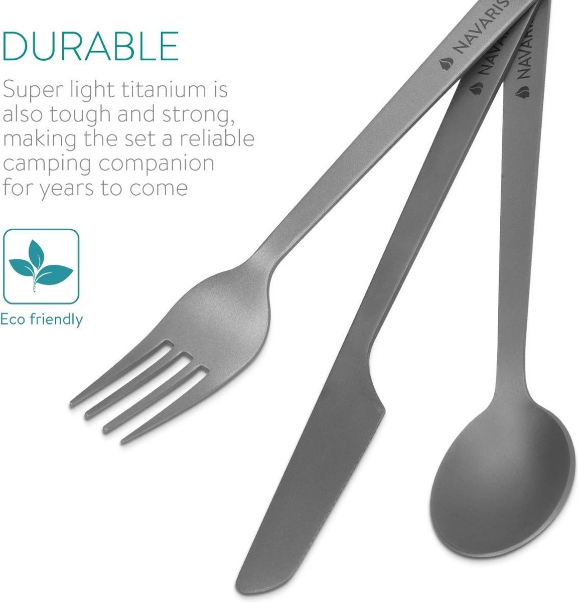 Navaris Campingbestek Van Titanium - Set Met Vork, Mes En Lepel - Bestekset Voor Onderweg En Op Reis - Inclusief Karabijnhaak En Bewaarzakje 3 Navaris Campingbestek Van Titanium - Set Met Vork, Mes En Lepel - Bestekset Voor Onderweg En Op Reis - Inclusief Karabijnhaak En Bewaarzakje - Image 3