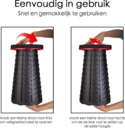 Kampeerkruk - Uitschuifbare Kruk - Rood/Zwart- Tot 120 Kg - Travel Stool - Opvouwbare Campingkruk - Inklapbaar Krukje - Telescopische Kruk - Camping - Outdoor -Kampeer Verkoop 1175x1200 2