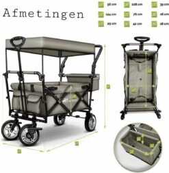 Wildebeest Bolderkar Opvouwbaar Grijs - Bolderwagen Met Kinder Zitje - Bolderkarren - Handkar Grijs - Opvouwbaar Transportwagen - Transportkar - Handkar Tuin Trolley Met Dak Transport Trolley XXL -Kampeer Verkoop 1175x1200 7