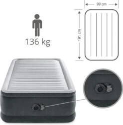Intex Luchtbed - 1-Persoons - 99 X 191 X 46 Cm - Grijs - Met Ingebouwde Pomp, Hoeslaken Zwart En Reparatieset -Kampeer Verkoop 1177x1200 1