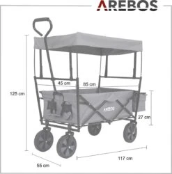 AREBOS Handwagen Vouwbare Dak Handwagen Vouwbare Trolley Uitrustingswagen Grijs -Kampeer Verkoop 1187x1200 3