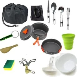 Camping Outdoor Kookset 13-delig Camping Servies En Pannen Pannenset Keukengerei - BPA-vrij & Geen Giftige Stoffen - Opvouwbaar & Licht - Ideaal Voor Reizen, Festival, Wandelen