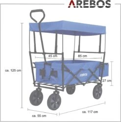 AREBOS Handwagen Vouwbare Dak Handwagen Vouwbare Trolley Uitrustingswagen Blauw -Kampeer Verkoop 1188x1200 14