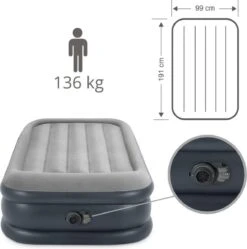 Intex Luchtbed - 1-Persoons - 99 X 191 X 42 Cm - Grijs - Met Pomp, Hoeslaken Zwart En Reparatieset -Kampeer Verkoop 1189x1200 5