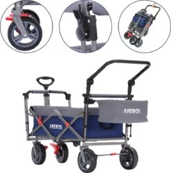 AREBOS Premium Steekwagen Met Dak Opvouwbare Tuinkar Handkar Bolderkar Blauw / Grijs -Kampeer Verkoop 1191x1200 4