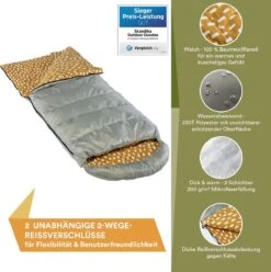 Skandika Dundee Flannel-R Slaapzak – Slaapzakken – Slaapzakken Volwassen - Maat M – Unisex - Katoen, Luxe Kwaliteit, Dubbele Slaapzak, 3 Seizoenen, Tot -20°C - 220 X 80 Cm - Outdoor Kampeerslaapzak – Ritssluiting Rechts - Grijs/geel -Kampeer Verkoop 1195x1200 1