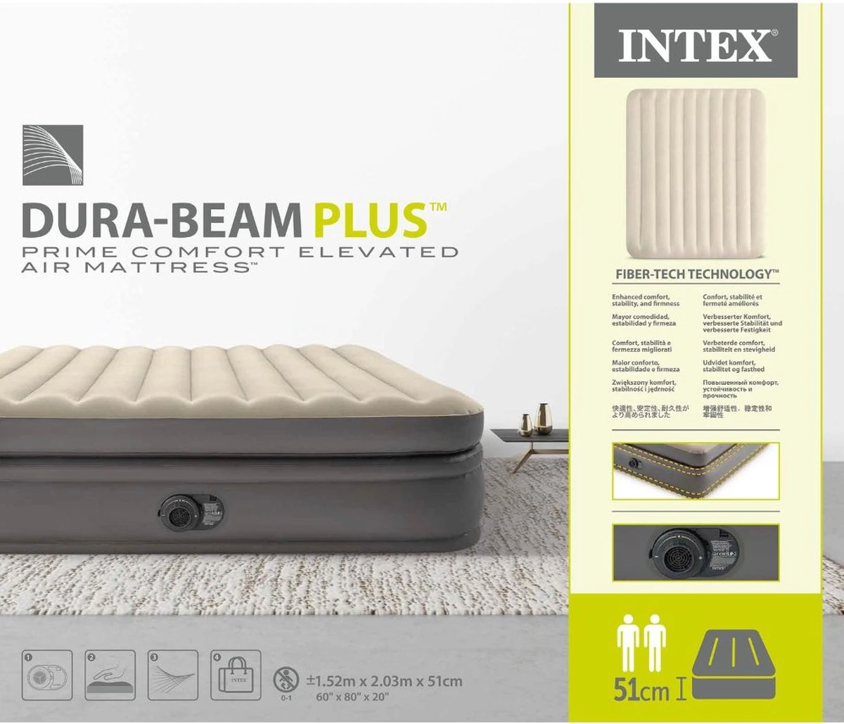 Intex Prime Comfort - Luchtbed - 2-Persoons - 152x203x51 Cm (BxLxH) - Grijs - Met Ingebouwde Motorpomp 6 Intex Prime Comfort - Luchtbed - 2-Persoons - 152x203x51 Cm (BxLxH) - Grijs - Met Ingebouwde Motorpomp - Image 6