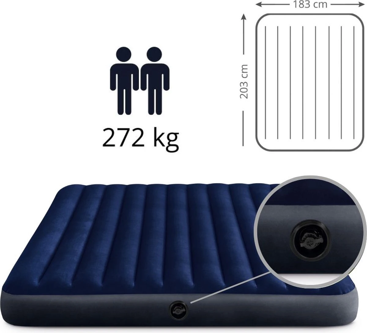 Intex Luchtbedset Intex Luchtbed - 2-Persoons - 183 X 203 X 25 Cm - Blauw + Intex Elektrische Pomp - 650 Liter/min + Hoeslaken Wit + Reparatieset 4 Intex Luchtbedset Intex Luchtbed - 2-Persoons - 183 X 203 X 25 Cm - Blauw + Intex Elektrische Pomp - 650 Liter/min + Hoeslaken Wit + Reparatieset - Image 4