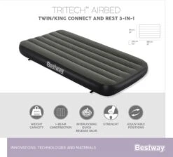 Bestway 3-in-1 Luchtbed - Connect - Zwart - 188x99cm - PVC/Polyester - Single, Double Single En Twin Opblaasbed - Tritech Materiaal - I-Beam Constructie -Kampeer Verkoop 1200x1090 2