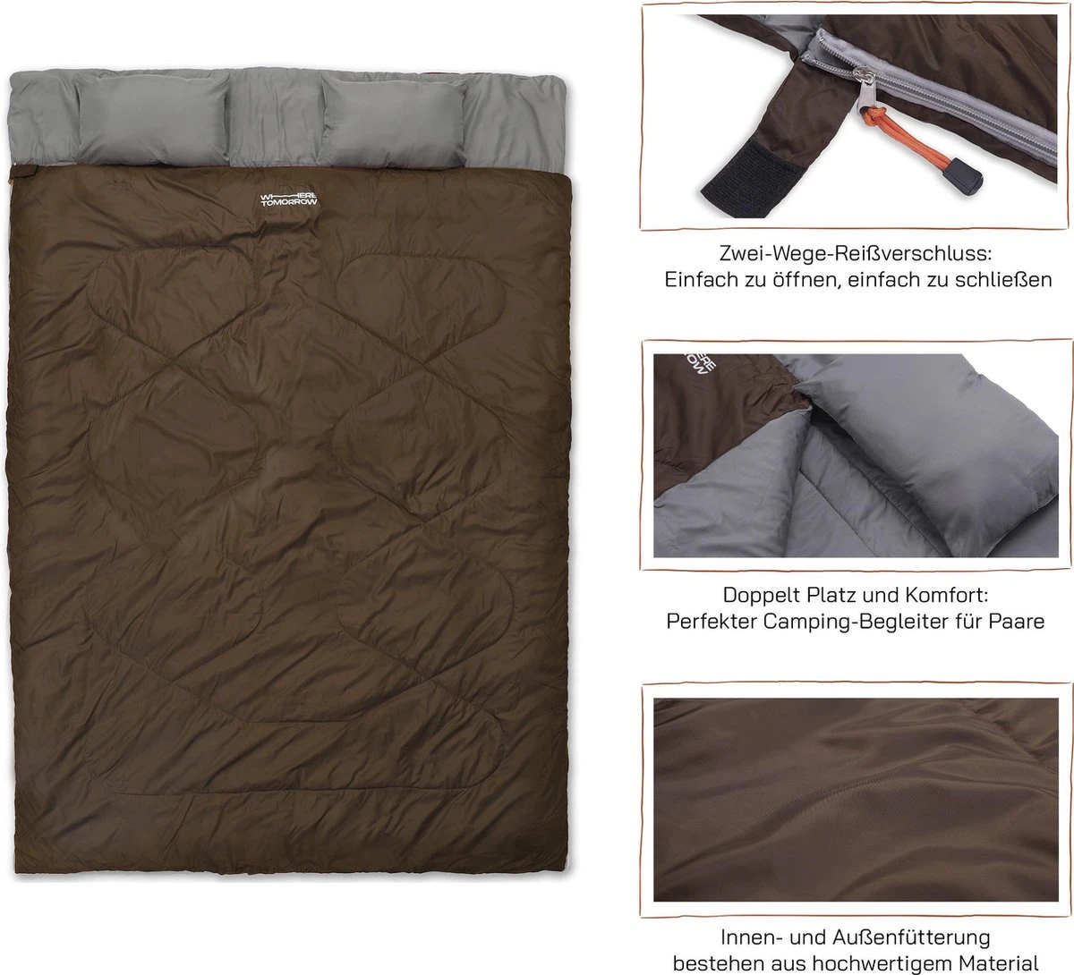 Where Tomorrow Double Slaapzak 220 X 150 Cm Diverse Kleuren - Bruin 3 Where Tomorrow Double Slaapzak 220 X 150 Cm Diverse Kleuren - Bruin - Image 3