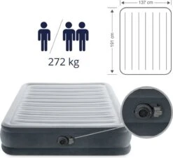 Intex Luchtbed - Twijfelaar - 137 X 191 X 33 Cm - Grijs - Met Ingebouwde Pomp, Hoeslaken Antraciet En Reparatieset -Kampeer Verkoop 1200x1100 2