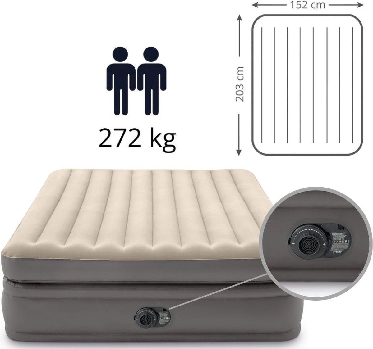 Intex Prime Comfort - Luchtbed - 2-Persoons - 152x203x51 Cm (BxLxH) - Grijs - Met Ingebouwde Motorpomp 5 Intex Prime Comfort - Luchtbed - 2-Persoons - 152x203x51 Cm (BxLxH) - Grijs - Met Ingebouwde Motorpomp - Image 5