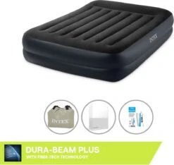 Intex Luchtbed - 2-Persoons - 152 X 203 X 42 Cm - Blauw - Met Pomp + Hoeslaken Wit + Reparatieset