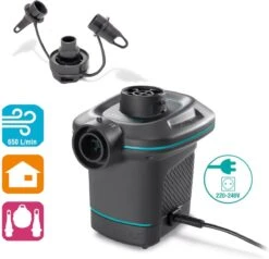 Intex Luchtbedset Intex Luchtbed - 1-Persoons - 76 X 191 X 25 Cm - Blauw + Intex Elektrische Pomp - 650 Liter/min + Hoeslaken Antraciet + Reparatieset -Kampeer Verkoop 1200x1155 17