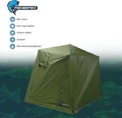FisherPro Karpertent Met Stormcover – Vistent – Tent - Bescherming Tegen Zon En Wind – 100% Waterdichte Stormhoes – Met Handige Meeneemtas – Ook Geschikt Als Strandtent Of Festivaltent – Extra Veiligheid En Warmte Door Stormcover -Kampeer Verkoop 1200x1164 2