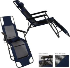 Ligstoel 180x60cm - Opvouwbaar Campingstoel Ligbed Strandstoel Tuinstoel Vouwligstoel Blauw -Kampeer Verkoop 1200x1168 4