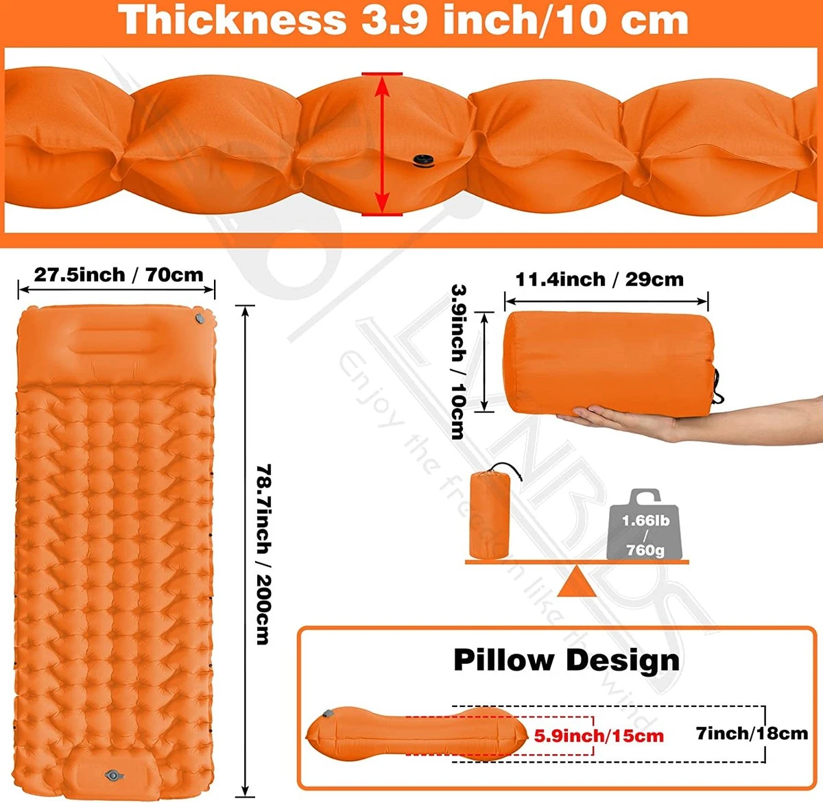 LVNRIDS Isomat, Zelfopblazend, Ultralicht, Luchtmatras, Camping, Zelfopblaasbaar, Opblaasbaar Matras, 3,9 Inch Dik, Met Voetperspomp En Kussen, Voor Camping, Reizen, Outdoor, Wandelen, Strand, Oranje 8 LVNRIDS Isomat, Zelfopblazend, Ultralicht, Luchtmatras, Camping, Zelfopblaasbaar, Opblaasbaar Matras, 3,9 Inch Dik, Met Voetperspomp En Kussen, Voor Camping, Reizen, Outdoor, Wandelen, Strand, Oranje - Image 8