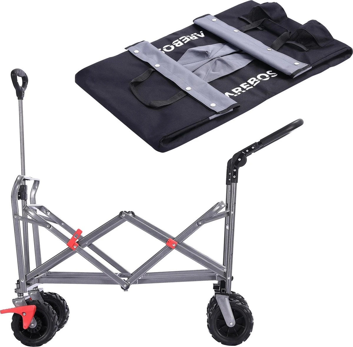 AREBOS Handkar | Transportwagen | Apparatuurwagen | Opvouwbaar | Duwstang| Zwart 12 AREBOS Handkar | Transportwagen | Apparatuurwagen | Opvouwbaar | Duwstang| Zwart - Image 12