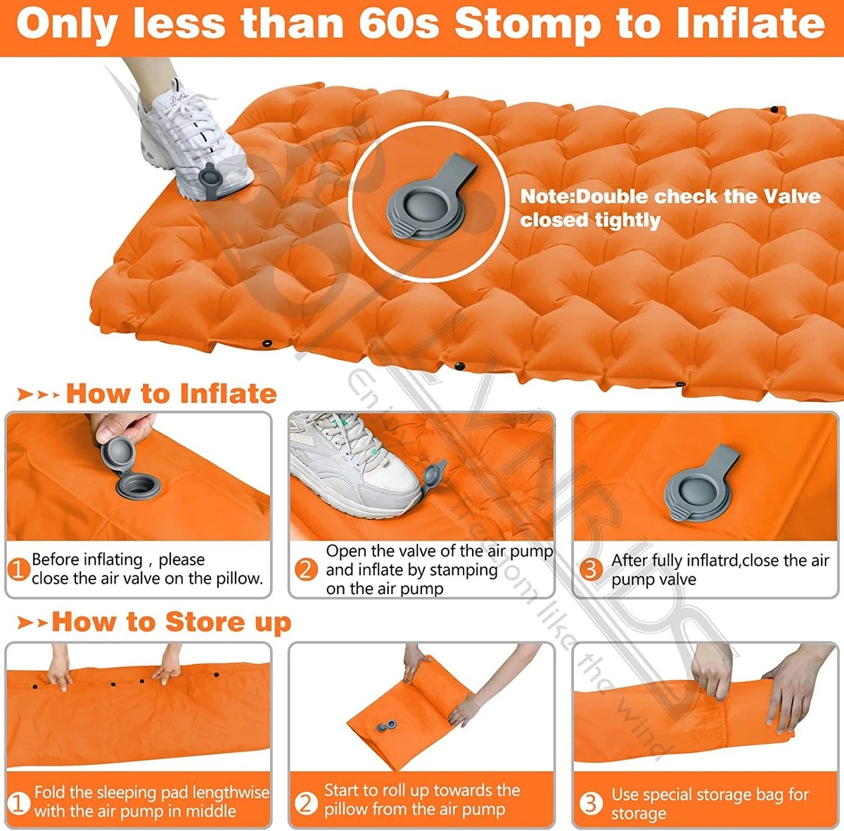 LVNRIDS Isomat, Zelfopblazend, Ultralicht, Luchtmatras, Camping, Zelfopblaasbaar, Opblaasbaar Matras, 3,9 Inch Dik, Met Voetperspomp En Kussen, Voor Camping, Reizen, Outdoor, Wandelen, Strand, Oranje 4 LVNRIDS Isomat, Zelfopblazend, Ultralicht, Luchtmatras, Camping, Zelfopblaasbaar, Opblaasbaar Matras, 3,9 Inch Dik, Met Voetperspomp En Kussen, Voor Camping, Reizen, Outdoor, Wandelen, Strand, Oranje - Image 4