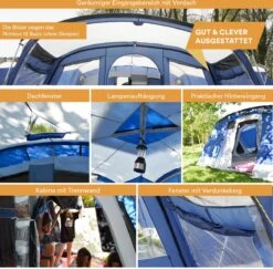 Skandika Nimbus Sleeper 12 Tent – Koepeltenten – 12 Persoons Familietent - Campingtent – Muggengaas – Sleeper Technology (3 Extra Donkere Slaapcabines) – 760 X 630 X 215 Cm (LxBxH) – 5000 Mm Waterkolom – Camping, Tuin – Kamperen – Blauw/wit -Kampeer Verkoop 1200x1182 2