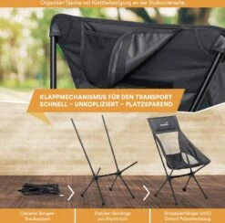 Skandika Campingstoel Compact – Campingstoelen - Campingstoel Tot 150 Kg Belastbaar - Kampeerstoel, Visstoel, Kleine Pakmaat, Opvouwbaar, Stabiel, Licht, Comfortabel Gepolsterd – Draagtas Meegeleverd - Vouwstoel – Zwart -Kampeer Verkoop 1200x1184 5