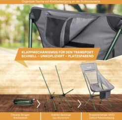 Skandika Campingstoel Compact SET – Campingstoelen – Campingstoel Tot 150 Kg Belastbaar - Kampeerstoel, Visstoel, Kleine Pakmaat, Opvouwbaar, Stabiel, Licht, Comfortabel Gepolsterd – Draagtas Meegeleverd – Vouwstoel – Kampeermeubelen – Grijs -Kampeer Verkoop 1200x1184 8