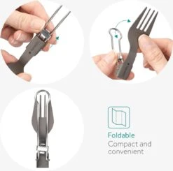Navaris Campingbestek Van Titanium - Set Met Vork, Mes En Lepel - Inklapbaar - Bestekset Voor Onderweg - Inclusief Karabijnhaak En Bewaarzakje -Kampeer Verkoop 1200x1188