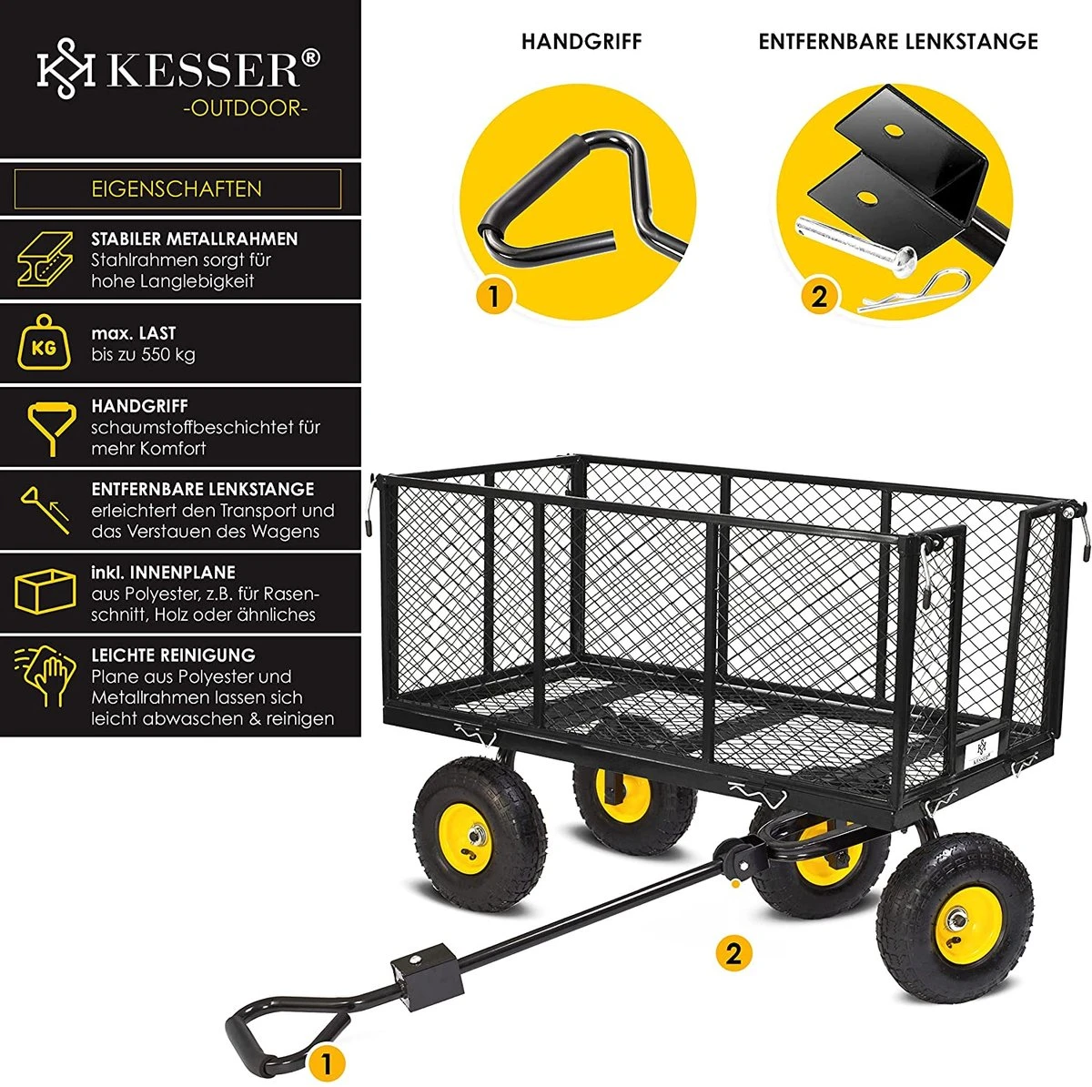 Exxen KESSER® Bolderkar, 550 Kg Belastbaar, Tuinwagen, Transportwagen, Tuinwagen, Uitneembaar Zeil, Gereedschapswagen, Handwagen, Veelzijdig Inzetbaar, Zwart 4 Exxen KESSER® Bolderkar, 550 Kg Belastbaar, Tuinwagen, Transportwagen, Tuinwagen, Uitneembaar Zeil, Gereedschapswagen, Handwagen, Veelzijdig Inzetbaar, Zwart - Image 4