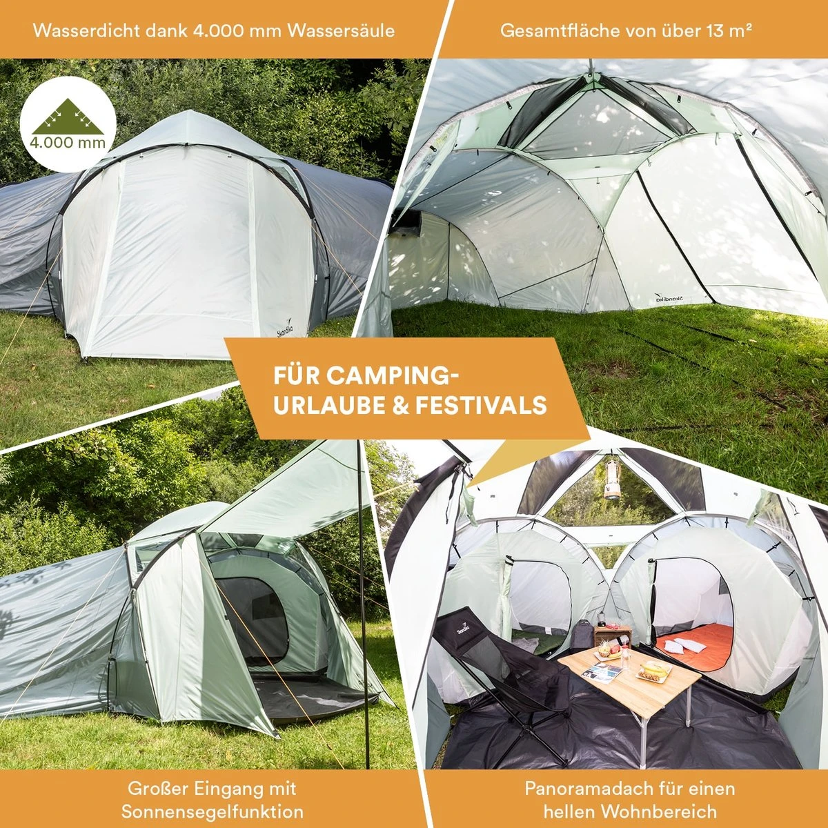 Skandika Bern 4 Koepeltent - Koepeltent - Tenten - 4 Persoons Kampeertent Met Panoramisch Dakraam, 2 Slaapcabines, Grondzeil, 210 Cm Stahoogte, Waterdicht, 4000 Mm Waterkolom - Grote Outdoor Familie Tent, Kampeertent - Grijs 3 Skandika Bern 4 Koepeltent - Koepeltent - Tenten - 4 Persoons Kampeertent Met Panoramisch Dakraam, 2 Slaapcabines, Grondzeil, 210 Cm Stahoogte, Waterdicht, 4000 Mm Waterkolom - Grote Outdoor Familie Tent, Kampeertent - Grijs - Image 3