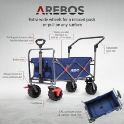 AREBOS Handkar | Transportwagen | Apparatuurwagen | Opvouwbaar | Duwstang| Blauw -Kampeer Verkoop 1200x1200 1107
