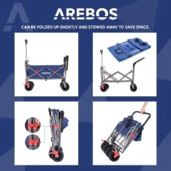 AREBOS Handkar | Transportwagen | Apparatuurwagen | Opvouwbaar | Duwstang| Blauw -Kampeer Verkoop 1200x1200 1110