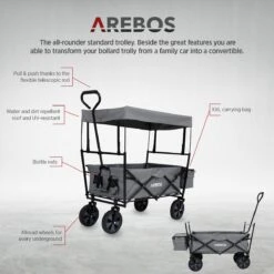 AREBOS Handwagen Vouwbare Dak Handwagen Vouwbare Trolley Uitrustingswagen Grijs -Kampeer Verkoop 1200x1200 1138