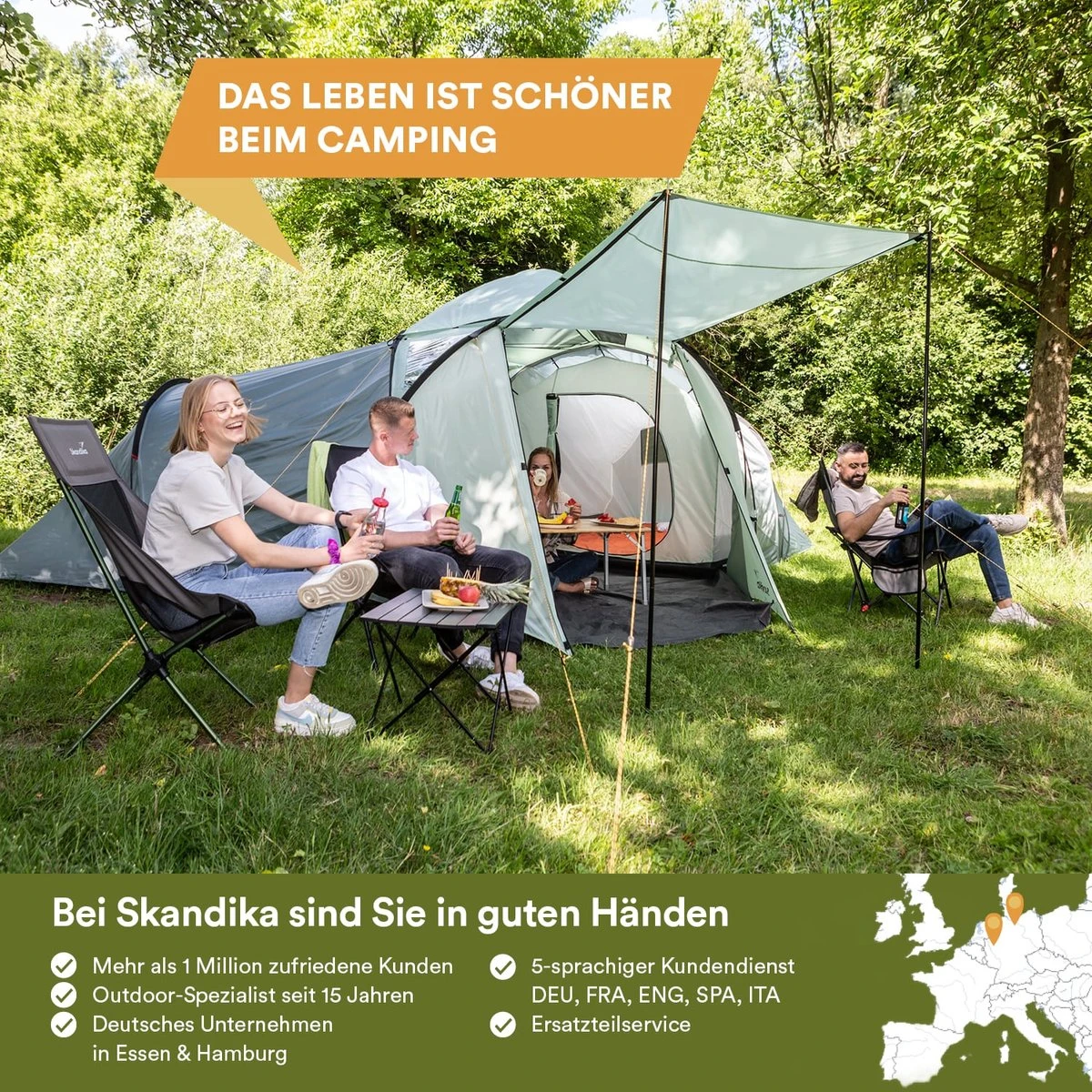 Skandika Bern 4 Koepeltent - Koepeltent - Tenten - 4 Persoons Kampeertent Met Panoramisch Dakraam, 2 Slaapcabines, Grondzeil, 210 Cm Stahoogte, Waterdicht, 4000 Mm Waterkolom - Grote Outdoor Familie Tent, Kampeertent - Grijs 7 Skandika Bern 4 Koepeltent - Koepeltent - Tenten - 4 Persoons Kampeertent Met Panoramisch Dakraam, 2 Slaapcabines, Grondzeil, 210 Cm Stahoogte, Waterdicht, 4000 Mm Waterkolom - Grote Outdoor Familie Tent, Kampeertent - Grijs - Image 7