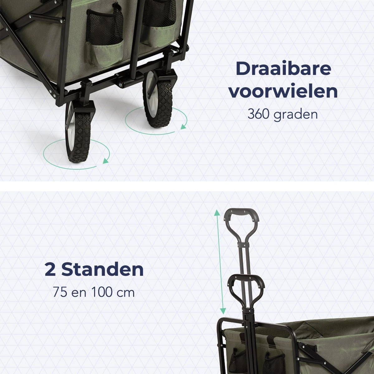 LifeGoods Bolderkar - Opvouwbaar - Draaibare Wielen - 2 Standen - 70KG Draagkracht - Groen 4 LifeGoods Bolderkar - Opvouwbaar - Draaibare Wielen - 2 Standen - 70KG Draagkracht - Groen - Image 4