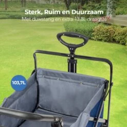 LifeGoods Bolderkar - Opvouwbaar - Tot 120KG - 103L - Extra Draagtas En Duwstang - Wasbaar Polyester - 98x45cm - Blauw/Grijs -Kampeer Verkoop 1200x1200 1168