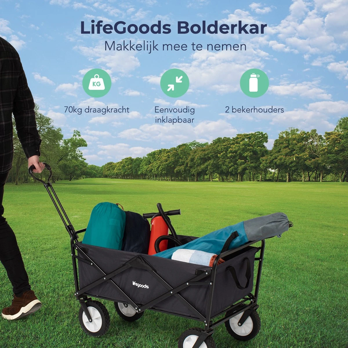 LifeGoods Bolderkar - Opvouwbaar - Draaibare Wielen - 2 Standen - 70KG Draagkracht - Zwart 2 LifeGoods Bolderkar - Opvouwbaar - Draaibare Wielen - 2 Standen - 70KG Draagkracht - Zwart - Image 2