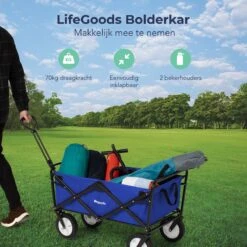 LifeGoods Bolderkar - Opvouwbaar - Draaibare Wielen - 2 Standen - 70KG Draagkracht - Blauw -Kampeer Verkoop 1200x1200 1218